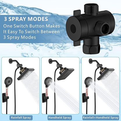 Filtered Shower Head with Handheld Combo, High Pressure Rain Showerhead Filter for Remove Chlorine and Harmful Substances, with Self-adhesive Holder/59" Hose, Matte Black