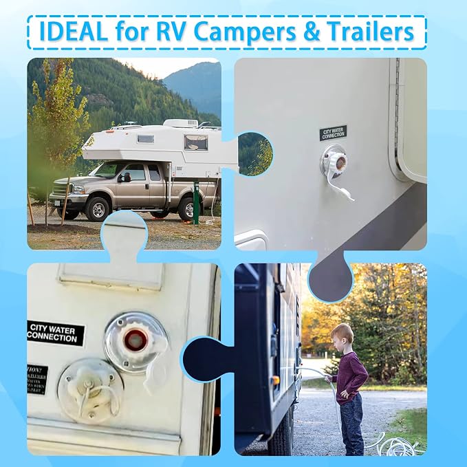 RV City Water Fill Inlet Flange Check Valve Water Hookup Connector 3/4 NH Female to 1/2 NPT Male Mount Lead-Free Brass Flush RV Water Backflow Preventer with Dust Plug for RV Camper Motorhome