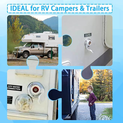 RV City Water Fill Inlet Flange Check Valve Water Hookup Connector 3/4 NH Female to 1/2 NPT Male Mount Lead-Free Brass Flush RV Water Backflow Preventer with Dust Plug for RV Camper Motorhome