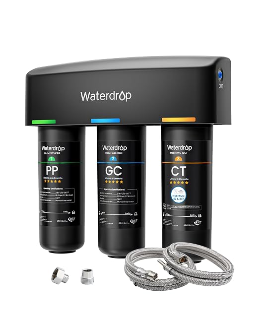 Waterdrop TSA 8 Layer Under Sink Water Filter System, NSF/ANSI 42 Certified | Reduces PFAS, PFOA/PFOS, Fluoride, Chlorine, Bad Taste & Odor, Direct Connect to Faucet, Under Sink Water Filtration System