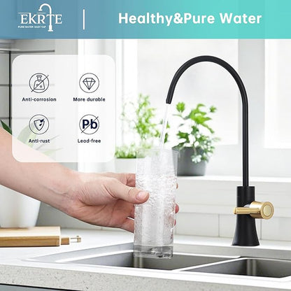 EKRTE Drinking Water Faucet for Kitchen Sink, Filtered Water Reverse Osmosis RO Faucet,304 Stainless Steel,Non-Air Gap, Matte Black and Champagne Gold