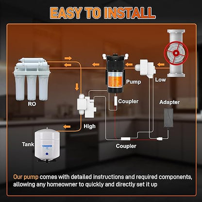 2025 Upgraded Betollo 8800 Booster Pump Kit, Suitable for Household Reverse Osmosis Water Filtration System Standards or Manifolds up to 200 GPD,Bring a High-Voltage Switch