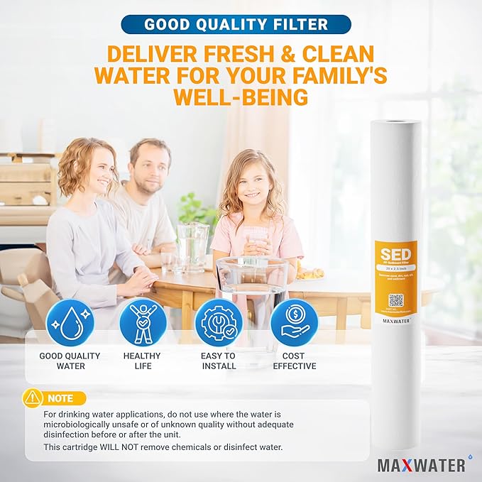 Max Water Slim Blue 5 Micron 20 inch x 2.5 inch Whole House Melt-Blown Polypropylene Sediment Water Filter Replacement Cartridge (Pack of 25)