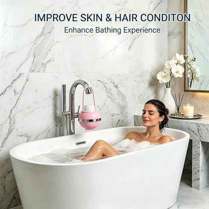 Bath Filter for Tub Faucet, Bathtub Water Filter, 3000 Gallons Bath Tub Filter, Hard Water Softener for Kids & Babies,Reduces Dry Itchy Skin,Eczema & Improve Skin, Hair & Nails Condition,Pink