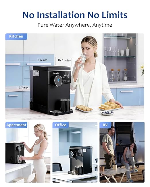 Countertop Reverse Osmosis Water Filter with Instant Hot and Ice-Cold Water, 6-Stage RO with UV, Smart TDS Monitor, Tank or Direct Connect, 3:1 Low Waste, for Home and Office