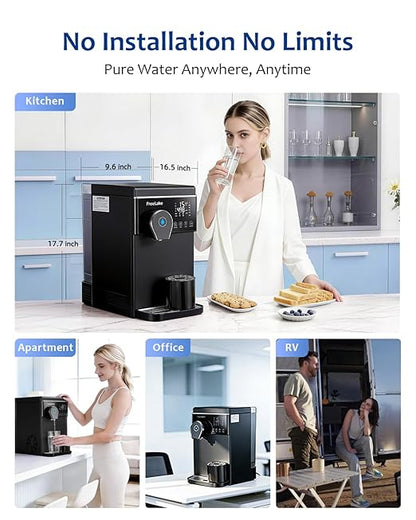 Countertop Reverse Osmosis Water Filter with Instant Hot and Ice-Cold Water, 6-Stage RO with UV, Smart TDS Monitor, Tank or Direct Connect, 3:1 Low Waste, for Home and Office