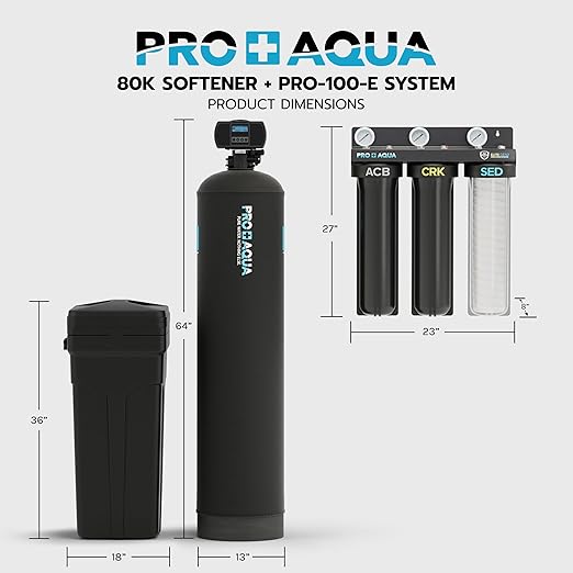 PRO+AQUA PRO-E-S80E Elite Whole House Water Filtration System & 80,000 Grain Water Softener Combo – High-Capacity Combo for Large Homes & Well Water Use