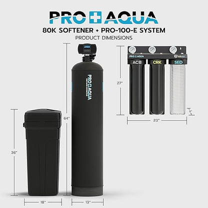 PRO+AQUA PRO-E-S80E Elite Whole House Water Filtration System & 80,000 Grain Water Softener Combo – High-Capacity Combo for Large Homes & Well Water Use