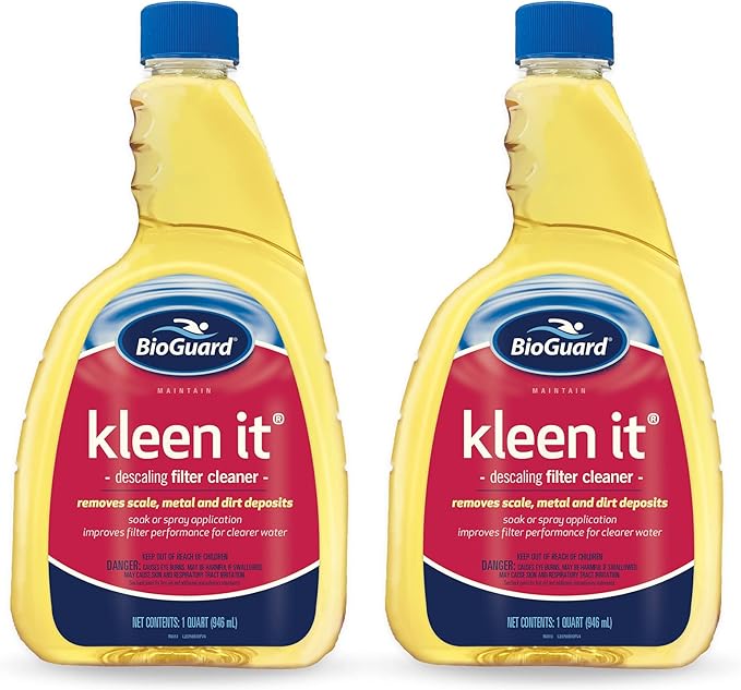 BioGuard Kleen It Filter Cleaner, 1 Quart, Pack of 2, Descaling Formula for Improved Filter Performance and Clearer Water