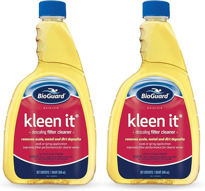 BioGuard Kleen It Filter Cleaner, 1 Quart, Pack of 2, Descaling Formula for Improved Filter Performance and Clearer Water