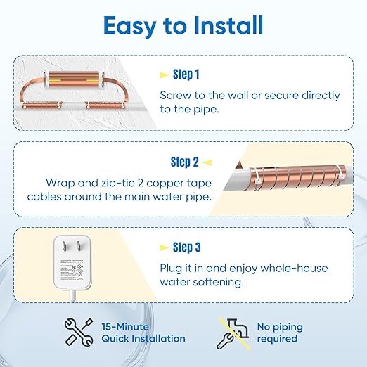 Electronic Water Descaler System for Whole House, Salt-Free Water Softener - Compatible with Most Pipes, Prevents Limescale Build-Up, Easy Install & Maintenance-Free