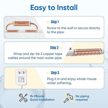 Electronic Water Descaler System for Whole House, Salt-Free Water Softener - Compatible with Most Pipes, Prevents Limescale Build-Up, Easy Install & Maintenance-Free