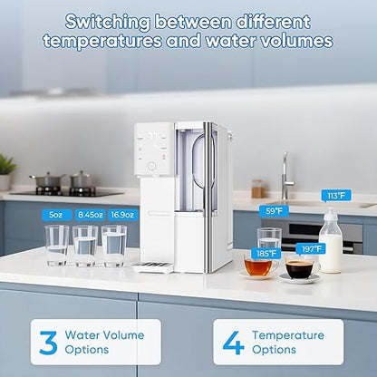 Reverse Osmosis Water Filter Countertop 5 Stage RO System, Hot & Cold Water Dispenser, 4:1 Pure to Drain, TDS Display & Filter Life, No Installation Portable RO Water Purifier for Home