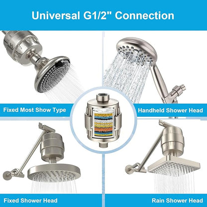 Yodel Shower Filter Brushed Nickel - Shower Head Filter for Hard Water - Water Softener to Remove Chlorine and Fluoride,Improve Hair and Skin Condition