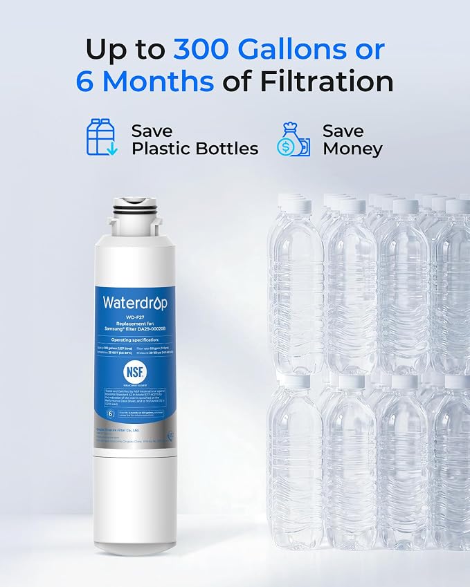 Waterdrop Water Filter, Replacement for Samsung® HAF-CIN/EXP, 4 Pack | DA29-00020B, DA97-08006A, 46-9101, HDX FMS-2, RF263BEAESR, Reduce Chlorine, bad Taste and Odor, Refrigerator Water Filter