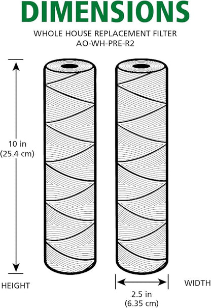 AO Smith 2.5"x10" 35 Micron Sediment Water Filter Replacement Cartridge - 2 Pack - For Whole House Filtration Systems - AO-WH-PRE-R2