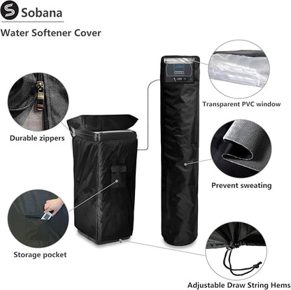 Water Softener Cover,Outdoor Insulated Water Softener Tank Cover with Top Transparent PVC Window + Brine Tank Cover with Split Zipper Opening - Prevent Sweating (Black)