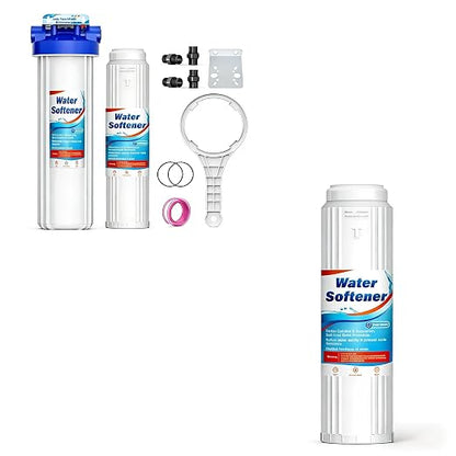 Whole House Water Softener System + Extra 1 Pack Replacement Cartridge, 3/4'' FNPT Highly Reduces Hardness, Limescale, Chlorine & Odor, Delivers Pure & Healthy Water| Protect Appliances