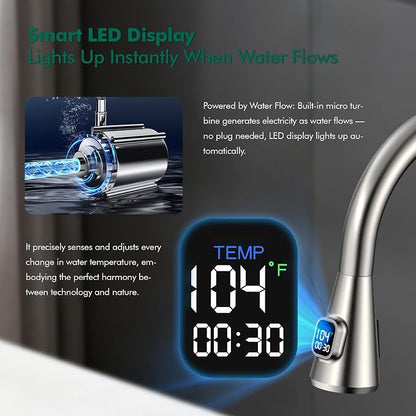 HOMELODY LED Temperature Display Kitchen Faucet with Pull Down Sprayer - Brushed Nickel Single Handle Kitchen Sink Faucet, High Arc Stainless Steel Design for RV Laundry Farmhouse Bar