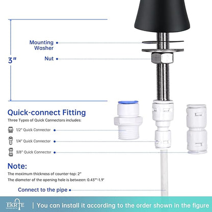 EKRTE Matte Black Drinking Water Faucet for Kitchen Sink, Stainless Steel Kitchen Water Filter Faucet,Commercial Water Filtration Faucet for Under Sink Water Filter System, RO Faucet in Matte Black
