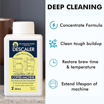 2 Uses Descaling Solution Compatible with Keurig, Nespresso, Breville, Delonghi, Jura, Ninja - 10oz Coffee Machine Descaler, Espresso Coffee Maker Cleaner, Coffee Pot Limescale Remover