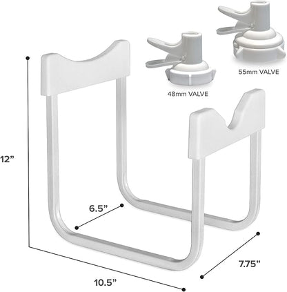 Brio Stainless Steel 3-5 Gallon Water Jug Stand and 2 Dispenser Valves, Non Slip Stand with BPA Free Fast Flow Water Spout Fits Both 48mm and 55mm Bottles 2 CAPS Included (White), 12 inches