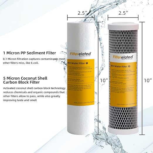 10" RV Filter Replacement Kit, Reduces Chlorine & Odor, for RV Boat Camping | Compatible with 10" Housing, Suitable for Built-in RV Water Filtration System, RV, Boat, Camping Water Filtration