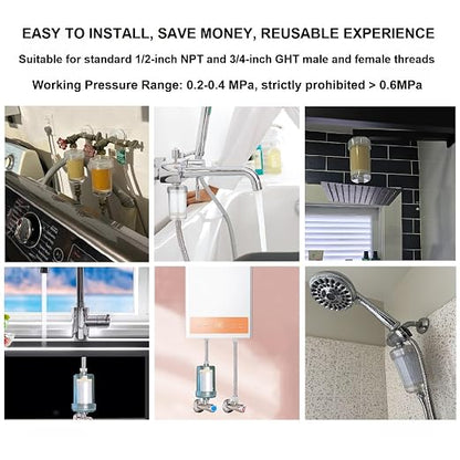 2 Micron Carbon Washer Water Filter, Visible Washing Machine Water Filter System, 99.5% Removal of Chlorine Fluoride, Heavy Metals, Odors, Scale, Reduces Dry Skin ACF Shower Filter