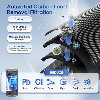 ICEPURE 2-Stage 10" x 4.5" Whole House Carbon Water Filter Set, Activated Carbon and Lead Remove Cartridge Replacement for WFHDC8001, CB-BB-10, FXHTC, GXWH40L, GXWH35F, Pack of 1