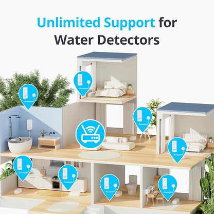 SwitchBot WiFi Water Leak Detector, Smart Water Sensor with 100dB Adjustable Alarm&App Alerts, IP67 Waterproof, Detector for Home with 3.28ft Sensing Cable, No Hub Required (Support 2.4G) (3, White)