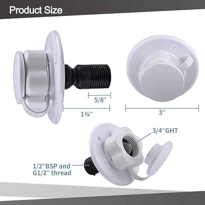 RV City Water Inlet With Check Valve Flange Hose Connector Connection Fill