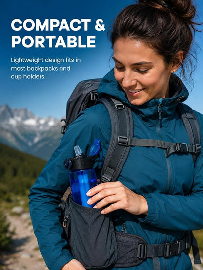 22oz Water Filter Bottle, Portable Outdoor Filtered Water Bottle with Multi-Layer Filtration, Improves Taste & Reduces Odor, BPA-Free Reusable Bottle for Hiking, Camping & Travel (Blue)
