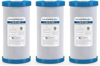 Hydronix CB-45-1001 Whole House Commercial Hydroponics RO NSF Activated Carbon Block Water Filter, 4.5" x 10", 1 Micron (3 Pack)
