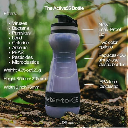 Water-to-Go Small Filter Water Bottle, 18.5oz/55cl Value Bundle | Value Bundle with Three Filters, Nanofiltration, For Travel, BPA-Free Bioplastic
