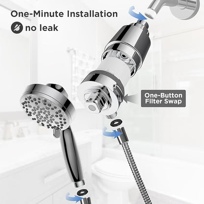 SANYCASA Filtered Shower Head with Handheld, Magnetic Docking System, High Pressure Handheld Shower Head with KDF Filter for Hard Water, 6 Spray Modes, Easy Installation – CP