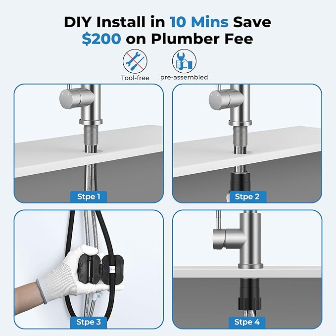 Kitchen Faucet with Pull Down Sprayer, VFAUOSIT Lead-Free Kitchen Sink Faucet Brushed Nickel Stainless Steel High Arc Pull Out Single Hole Kitchen Faucets for Pot Filler, Farmhouse RV Bar Laundry Room