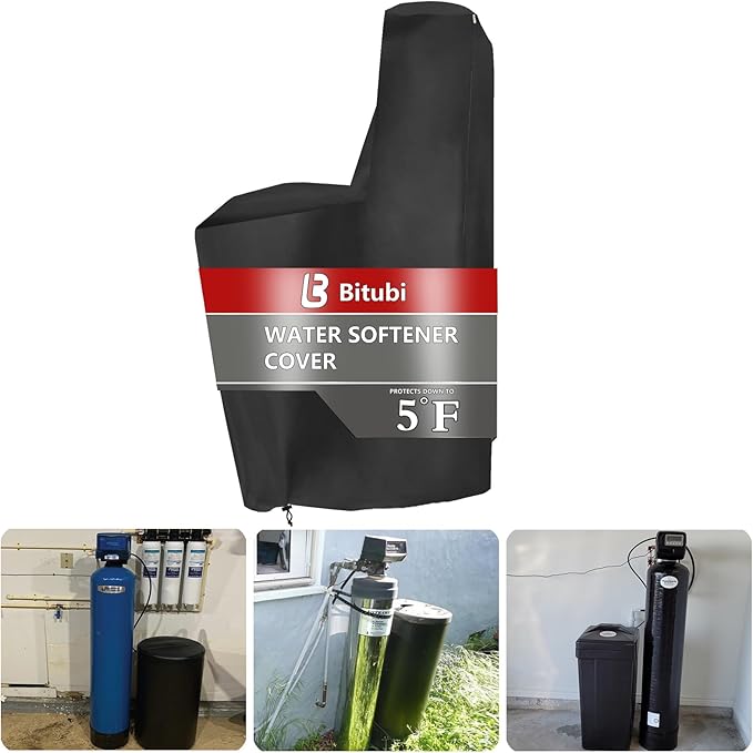 Bitubi Water Softener Insulated Cover with Plush Lining, Waterproof Outdoor Water Softener Winter Cover to Endure Freezing Temperatures (64" H x 40" W x 16" D, Black)