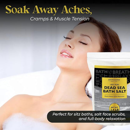 Aromasong Dead Sea Salts for Soaking - 2.43 Lbs Fine Grain Bath Salt Soak in Large Bulk resealable Pack, 100% Pure & Natural - Soak for Women & Men to Relax Tired Muscles and Treat Skin Issues
