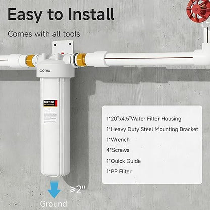 Whole House Water Filter Housing equiped with 20"x4.5" PP Sediment Filters for Well and City Water, Pre-Filtration System for Home, 1" NPT Port, (Housing + PP Filter Combo)