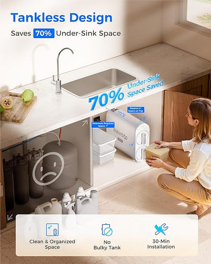 Waterdrop G2P600 Reverse Osmosis System, TDS Reduction, 7 Stage Water Filtration, NSF/ANSI 372 Certified, 600 GPD Tankless RO Water Filter System, Under Sink, 2:1 Pure to Drain