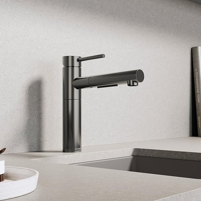 Blanco 527562 Alta II Low Arc Pull-Out Kitchen Faucet - 1.5 GPM - Satin Dark Steel