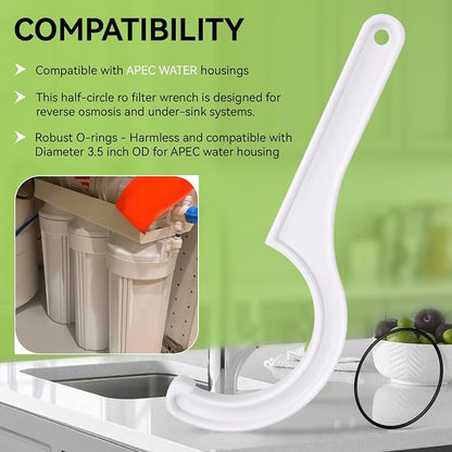 Magluv Water Filter Wrenchs with 3 O-Rings for APEC Half 180° Filter Housing Wrench Fits Most 10" x 2.5" Undersink Housing Canisters, Compatible with APEC Water System Reverse Osmosis Filter Wrench