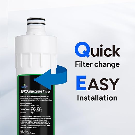 Pureal Under Sink Reverse Osmosis Membrane Replacement Filter, NSF/ANSI 58 Certified Media, Reduces TDS & Salt, Low Waste Water, 2-Year Life, Tool-Free Quick Twist, Made in Korea (PPR-1102RO)