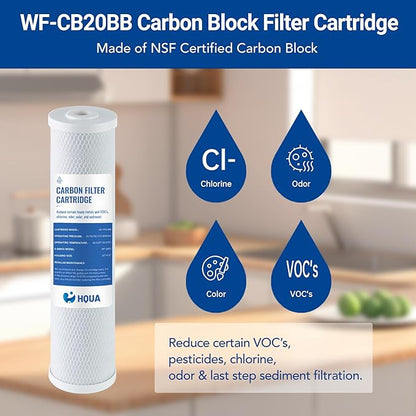 HQUA Whole House Carbon Block Replacement Filter Cartridge, WF-CB20BB, Fit for WF3 Series, NSF certified Carbon Block