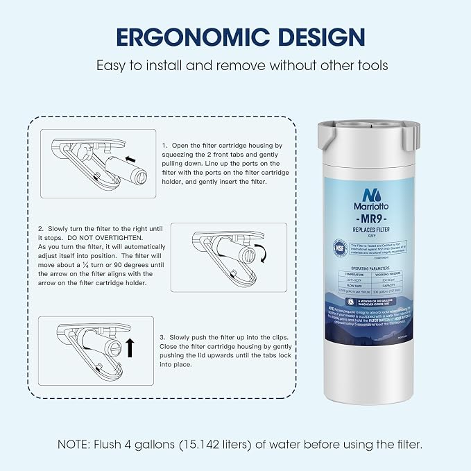 MARRIOTTO XWF Water Filter, Replacement for GE Refrigerator, Compatible With French-Door Models, 2 Pack (Not XWFE)