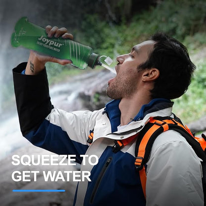 Water Filter Survival - Collapsible Water Bottle with Filter 0.01 Micron Squeeze Filtered Water Bottle 32oz for Hiking Backpacking Camping BPA-Free(Green 1000ml)