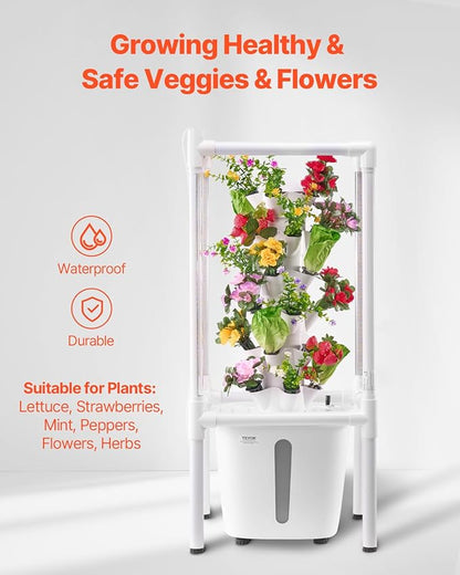 VEVOR Hydroponic Growing System with Grow Light, 30 Pods Vertical 6 Tiers Hydroponic Tower, Home Hydronic Garden with Water Pump, Plants Germination Kit for Indoor Herbs, Fruits and Vegetables