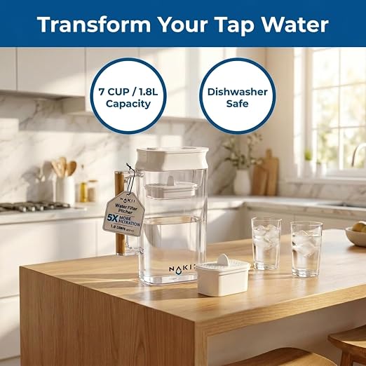 Nakii Water Filter Pitcher 1.8L - Long Lasting 150 Gallons Filtered Water Pitchers With Fast Filtration & Purification Technology - Removes Chlorine, Metals For Clean Tasting Water - WQA Certified