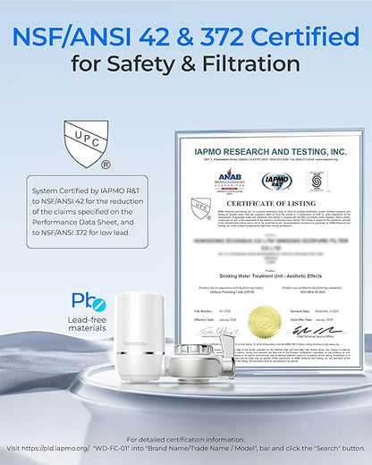 Waterdrop Water Filter for Sink Faucet, NSF Certified Water Purifier, 320 Gallon Tap Water Filter for Kitchen Sink, Reduces Chlorine, Lead-Free Material, Faucet Mount Water Filtration System, 1 Filter