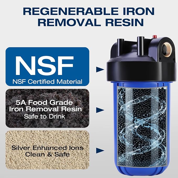 H&G lifestyles Whole House Iron Filter for Well Water,Inline Water Filter for Garden Hose,Reduce Heavy Metal Chlorine, Soften Water,Iron Water Filter and Softener System,50,000Gallons
